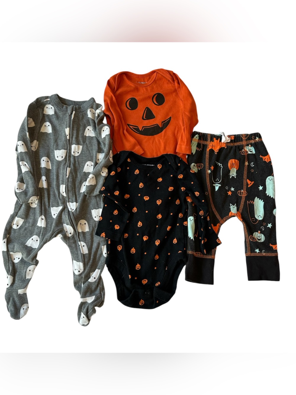3-6 month Baby bundle Old Navy Halloween 4-Piece Set - Orange Black Gray pumpkin